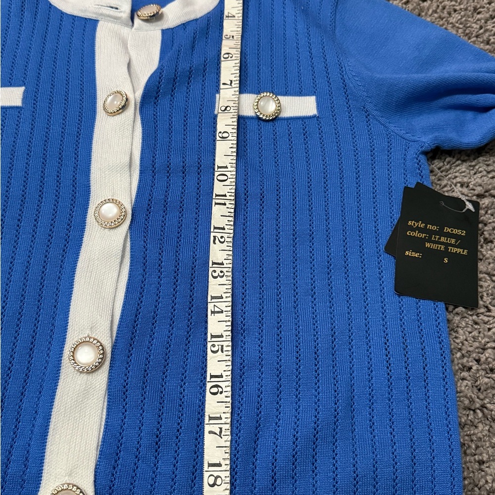 Tenney Rose Design NY Blue and White Cardigan with Button Accents NWT - Picture 7 of 8